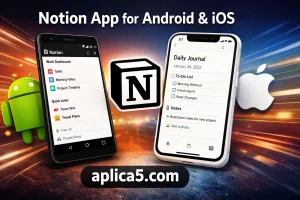 واجهة تطبيق Notion على الأندرويد والآيفون لإدارة المهام والملاحظات اليومية – aplica5.com