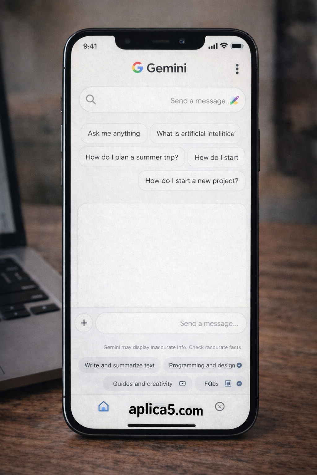 واجهة تطبيق Google Gemini