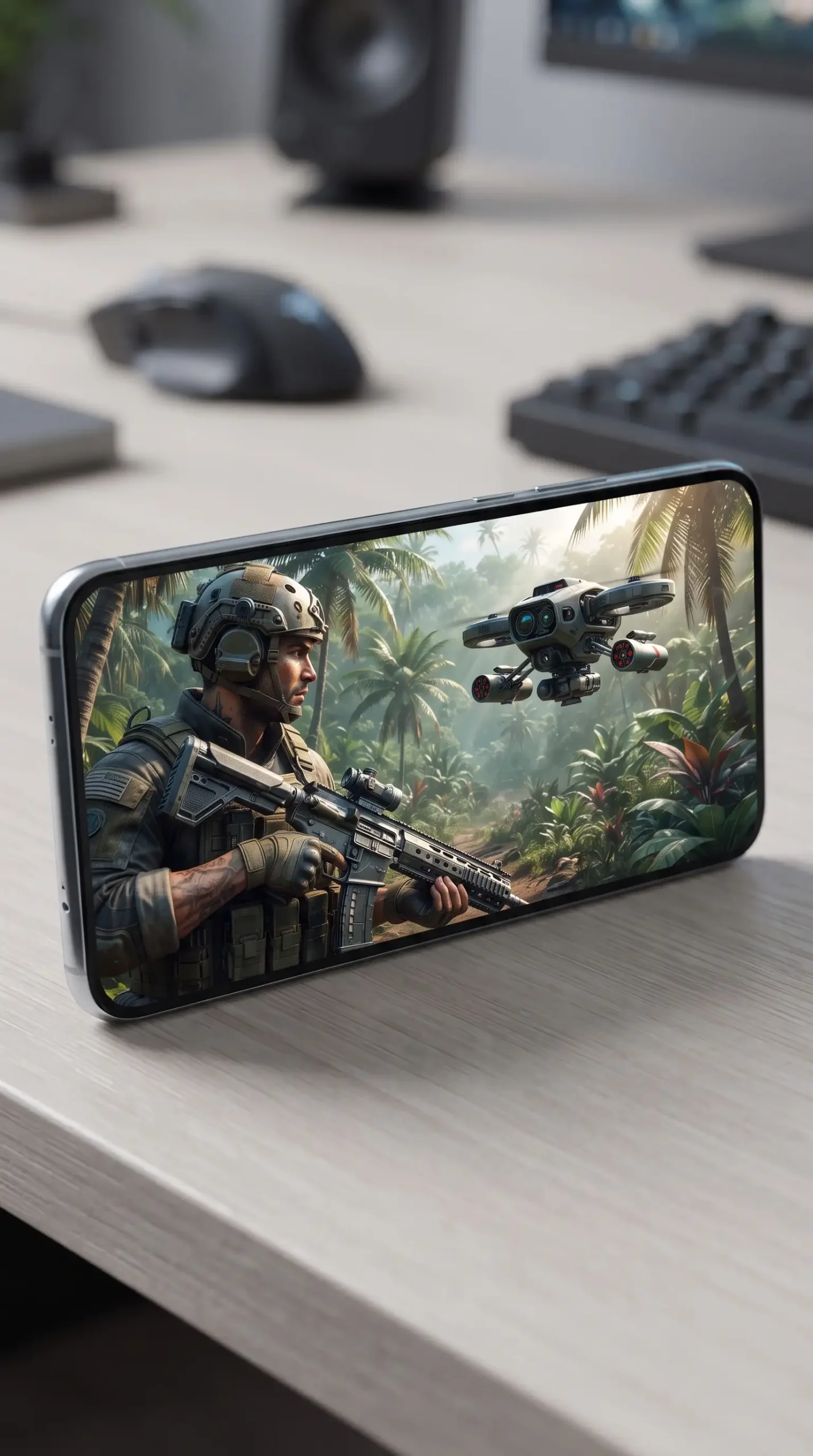 هاتف أندرويد يعرض مشهد معركة في PUBG MOBILE مع معدات دعم جديدة